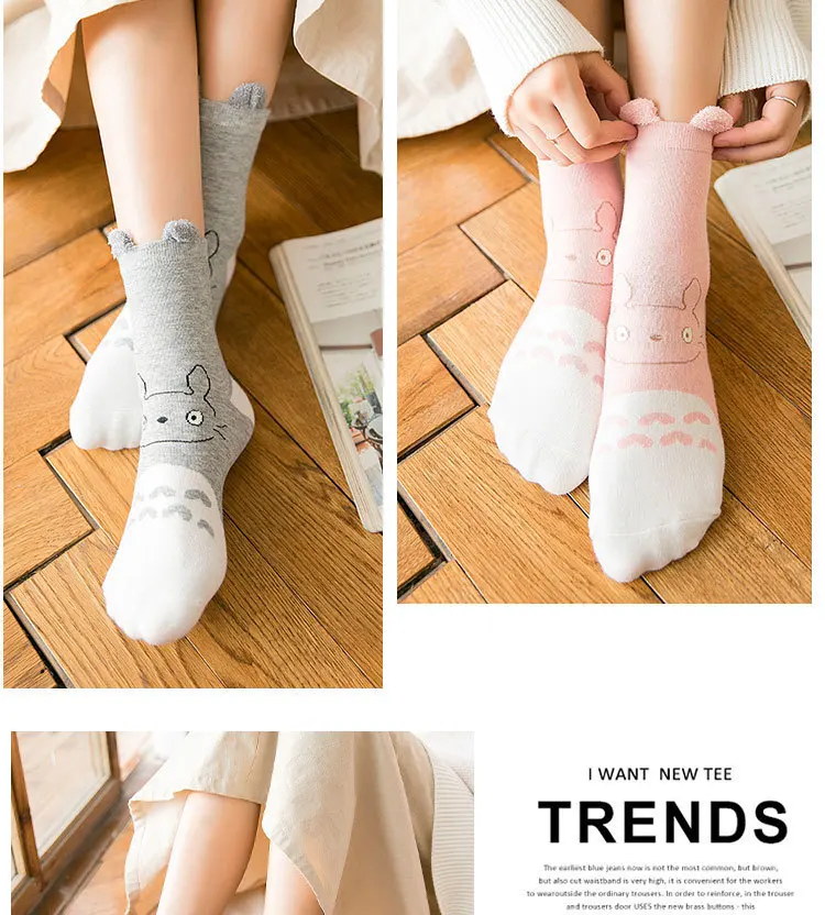 V-Hanver New 5 Pairs Cartoon Cute Short Socks Girl Cotton Funny Totoro Patterned Sock Women Art Breathable Harajuku Kawaii Socks