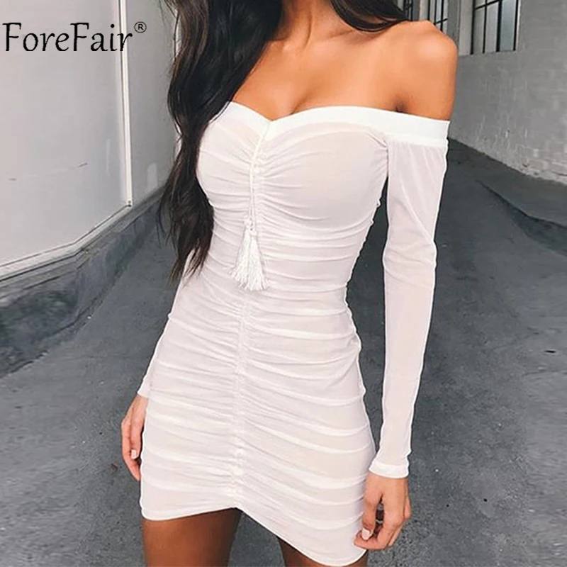 ForeFair Black White Ruched Mesh Dress Women Winter Autumn Sexy Off Shoulder Long Sleeve Mini Short Bodycon Club Party Dresses
ForeFair Black White Ruched Mesh Dress Women Winter Autumn Sexy Off Shoulder Long Sleeve Mini Short Bodycon Club Party Dresses