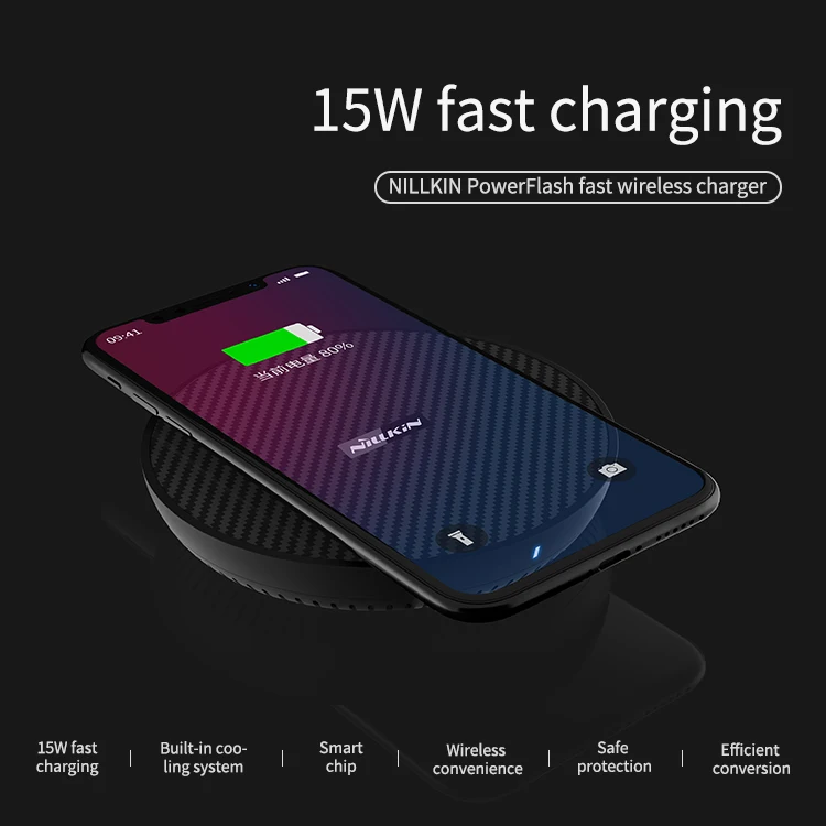 15W Fast Charger Pad for iphone XS Max X XR NILLKIN PowerFlash Qi Wireless Charger for Samsung Note9 S9 S8 Huawei mate 20 pro
15W Fast Charger Pad for iphone XS Max X XR NILLKIN PowerFlash Qi Wireless Charger for Samsung Note9 S9 S8 Huawei mate 20 pro