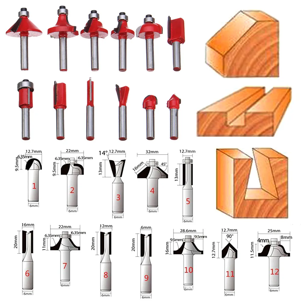 12 Pcs 1/4 Inch Router Bits Set Shank Tungsten Carbide Tip Woodworking Power Cutter LB88
12 Pcs 1/4 Inch Router Bits Set Shank Tungsten Carbide Tip Woodworking Power Cutter LB88