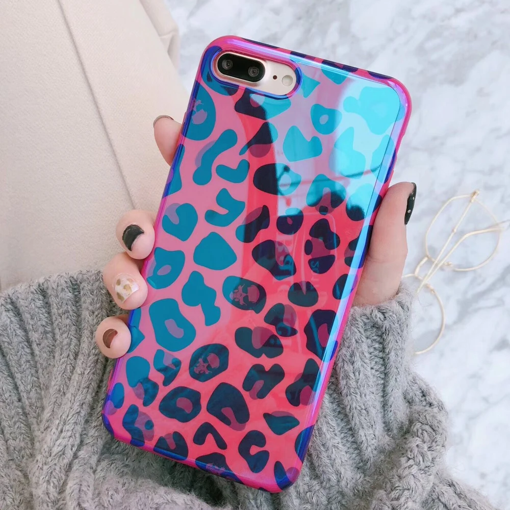 Blu-Ray Sexy Leopard Print Phone Case For iPhone 6 6S 7 8 Plus X Cool Laser Soft IMD Phone Back Cover Cases