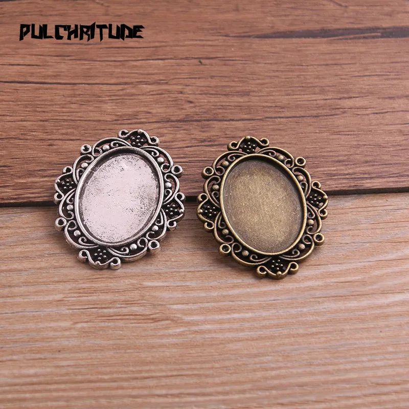 4pcs 18*25mm Inner Size Two Color Metal Alloy Simple Oval Lacework Cabochon Pendant Setting Jewelry Findings | Украшения и