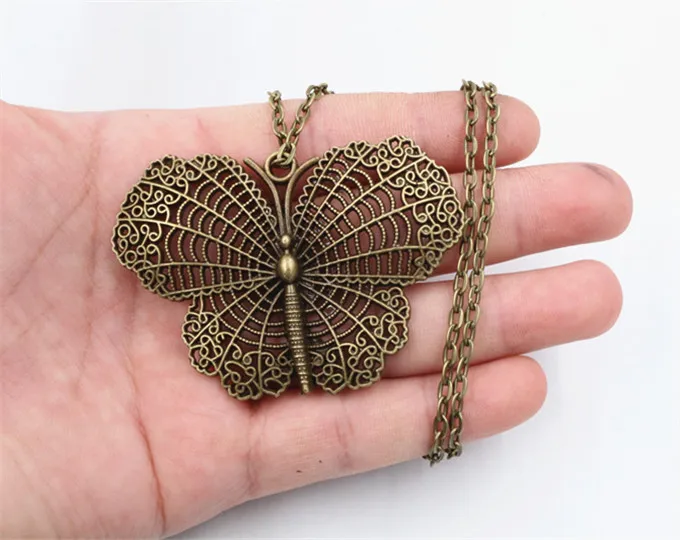 Ожерелье с подвеской-бабочкой 68*49 мм простая античная бронза длинная цепь 70 см |