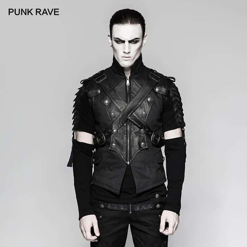 PUNK RAVE Men Punk Military Uniform Cross Belt Faux Leather Black Vest Punk Gothic Handsome Stage Performance Men Vest
PUNK RAVE Men Punk Military Uniform Cross Belt Faux Leather Black Vest Punk Gothic Handsome Stage Performance Men Vest