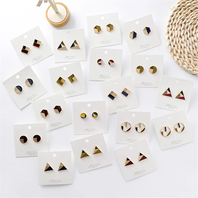 2019 Korean fashion alloy drop glaze contrast color geometric earrings simple round square triangle earrings women jewelry gifts
2019 Korean fashion alloy drop glaze contrast color geometric earrings simple round square triangle earrings women jewelry gifts