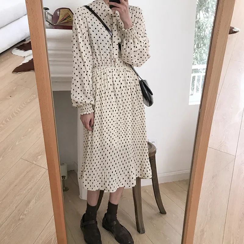 2019 spring korean style polka dot long sleeve chiffon dresses womens bow long dress womens (F3641)
2019 spring korean style polka dot long sleeve chiffon dresses womens bow long dress womens (F3641)