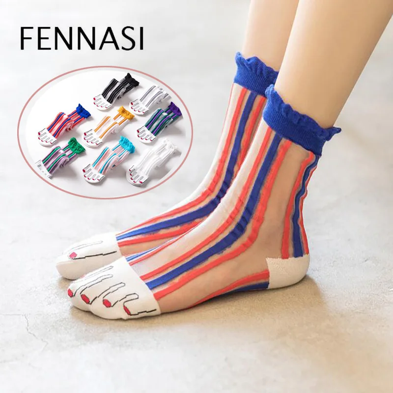 FENNASI Harajuku Woman Nylon Socks Funny Transparent Super Thin Printed Socks Lady Patchwork Stripes Color Collision Socks
FENNASI Harajuku Woman Nylon Socks Funny Transparent Super Thin Printed Socks Lady Patchwork Stripes Color Collision Socks