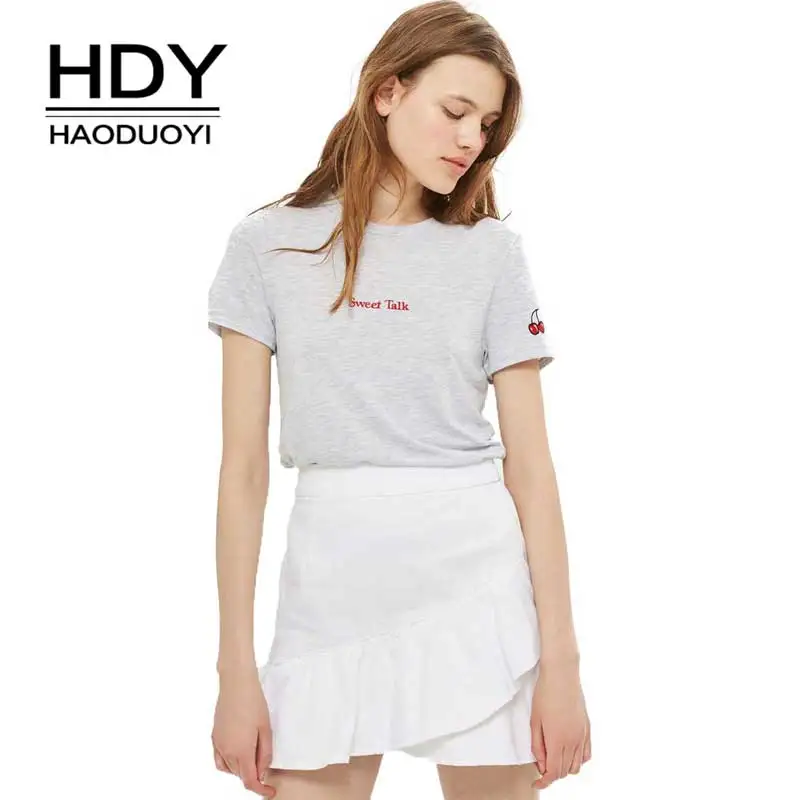 HDY Haoduoyi Women New Fashion Solid Color T-shirt Preppy Style Cherry Embroidery Letter T-shirt Short Sleeve O Neck Slim Tops
HDY Haoduoyi Women New Fashion Solid Color T-shirt Preppy Style Cherry Embroidery Letter T-shirt Short Sleeve O Neck Slim Tops