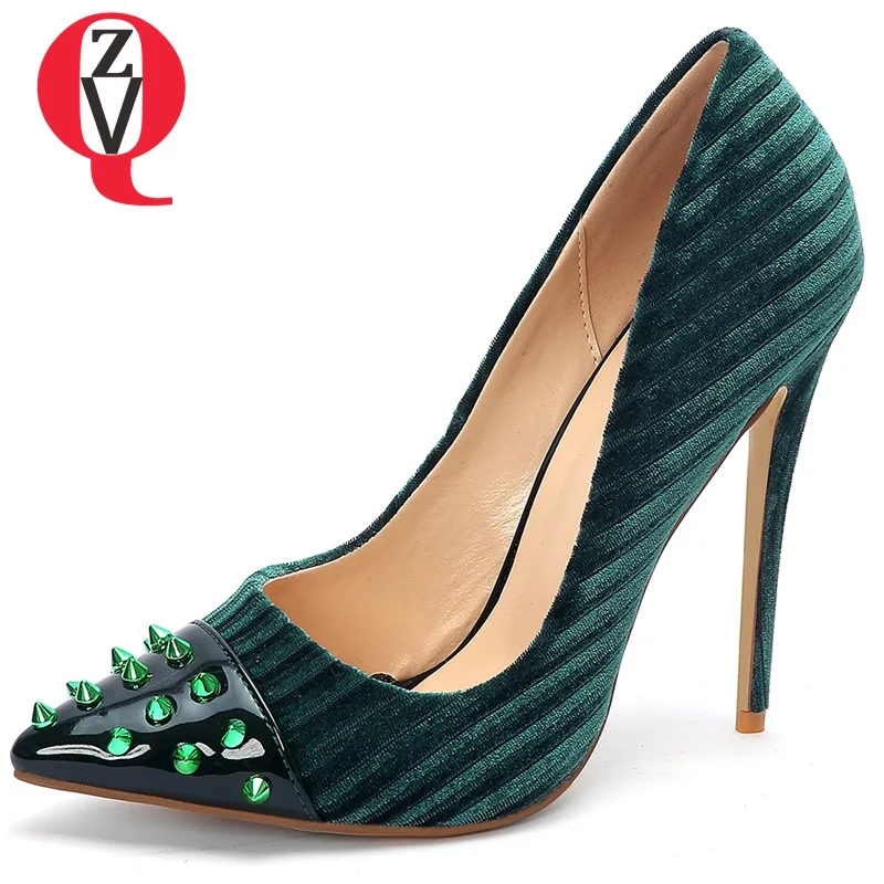 ZVQ Brand high quality Punk rivet Crystal sexy Party Corduroy Pumps 2019 Spring Autumn 12cm Super High Thin Heels Women's shoes
ZVQ Brand high quality Punk rivet Crystal sexy Party Corduroy Pumps 2019 Spring Autumn 12cm Super High Thin Heels Women's shoes