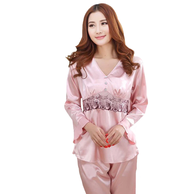 Female Pajamas Suit Elegant Sleepwear Lace Floral 2PCS Shirt&Pants Sexy Nightwear Satin Women Pajamas Set Intimate Lingerie
Female Pajamas Suit Elegant Sleepwear Lace Floral 2PCS Shirt&Pants Sexy Nightwear Satin Women Pajamas Set Intimate Lingerie