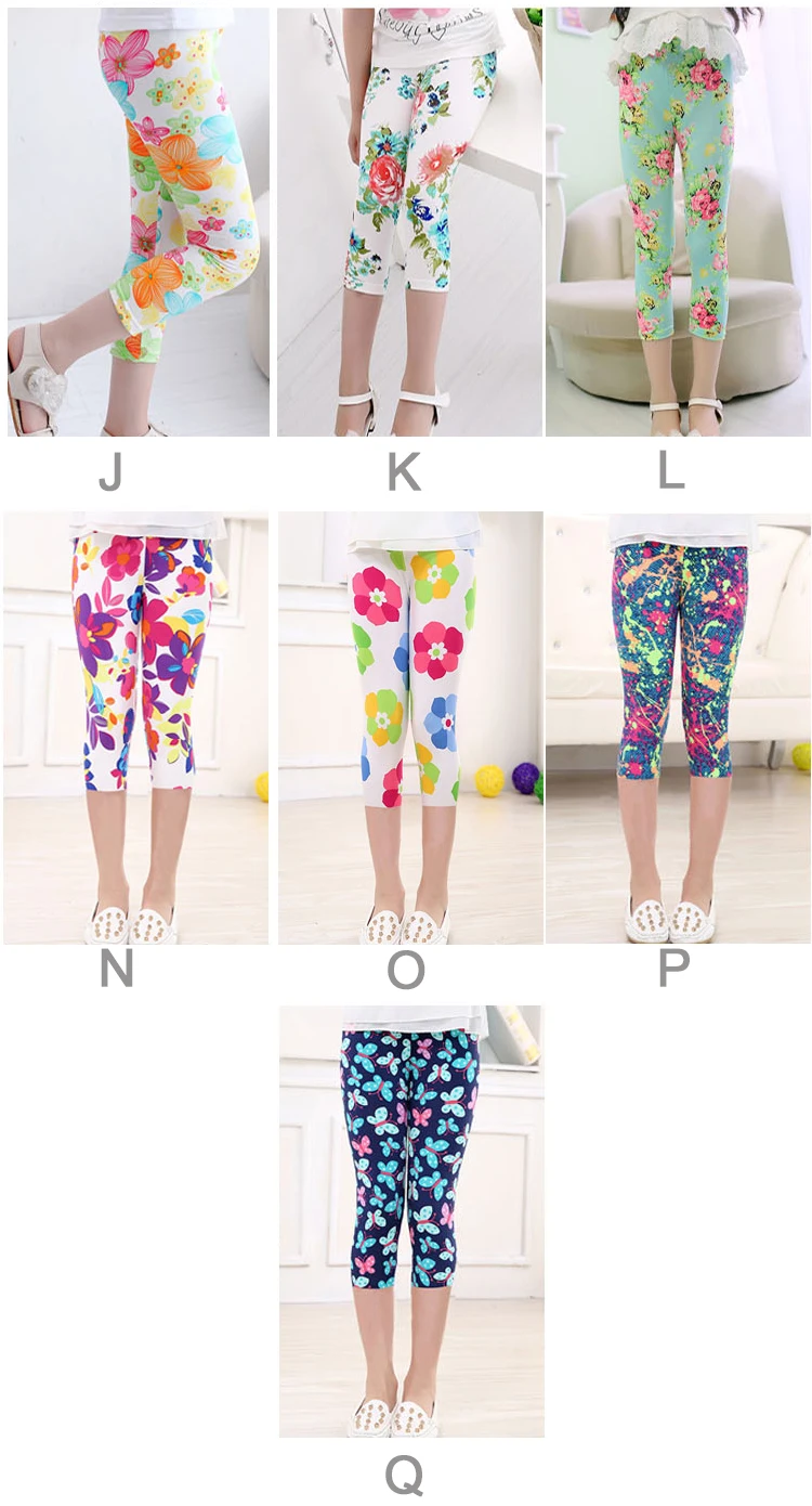 3-10years Girls Cropped Trousers Floral Print Flower Kids Calf Length Skinny Pants Stretch Leggings Children All-matches Bottoms