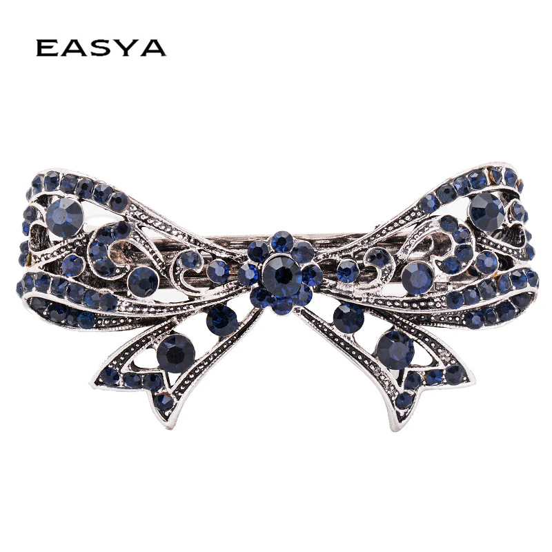 Фото EASYA винтажные антикварные синие заколки для волос с кристаллами и бантом женская