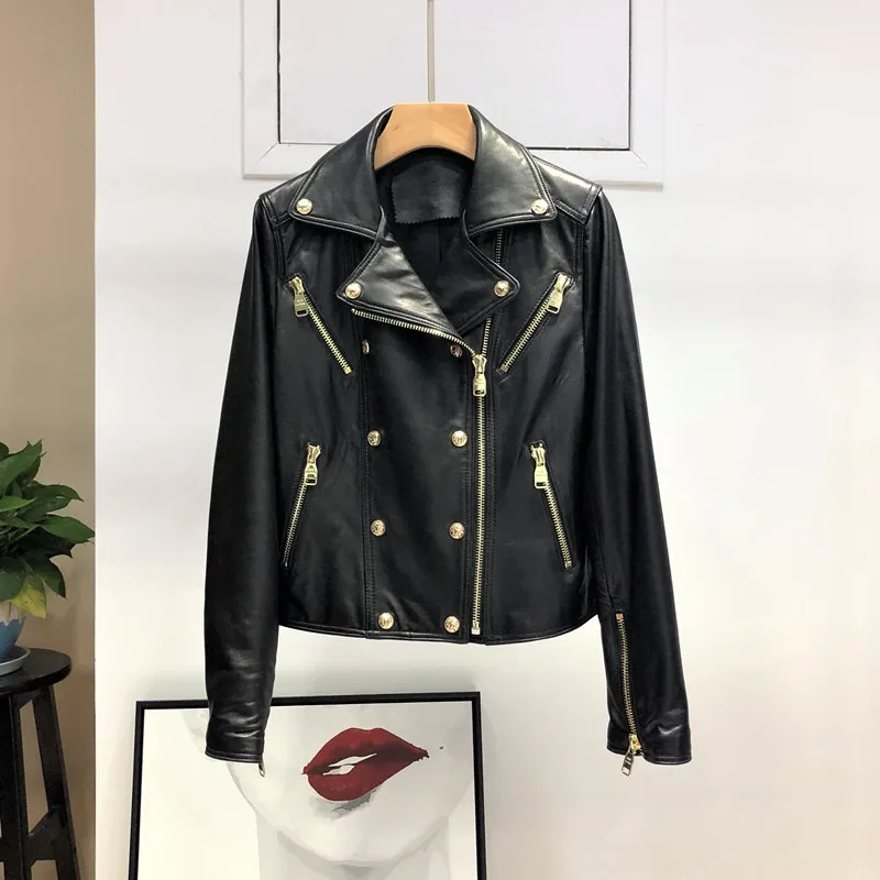 Women Genuine Leather 2018 New Fashion Autunm Winter Lady Bomber Motorcycle Real Sheepskin Jackets Zippers Black High Quality
Women Genuine Leather 2018 New Fashion Autunm Winter Lady Bomber Motorcycle Real Sheepskin Jackets Zippers Black High Quality