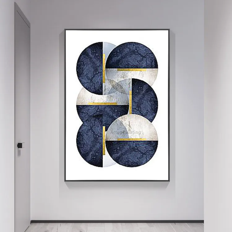 

Geometric Navy blue oil paintings on canvas Hand painted Wall art Pictures for living room Modern abstract cuadros decoracion