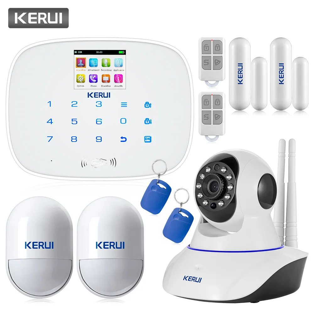 KERUI G19 TFT Color Screen Wireless GSM SMS Home Security Alarm System 720P HD IR Cut WiFi IP Camera Remote Control Alarm System
KERUI G19 TFT Color Screen Wireless GSM SMS Home Security Alarm System 720P HD IR Cut WiFi IP Camera Remote Control Alarm System