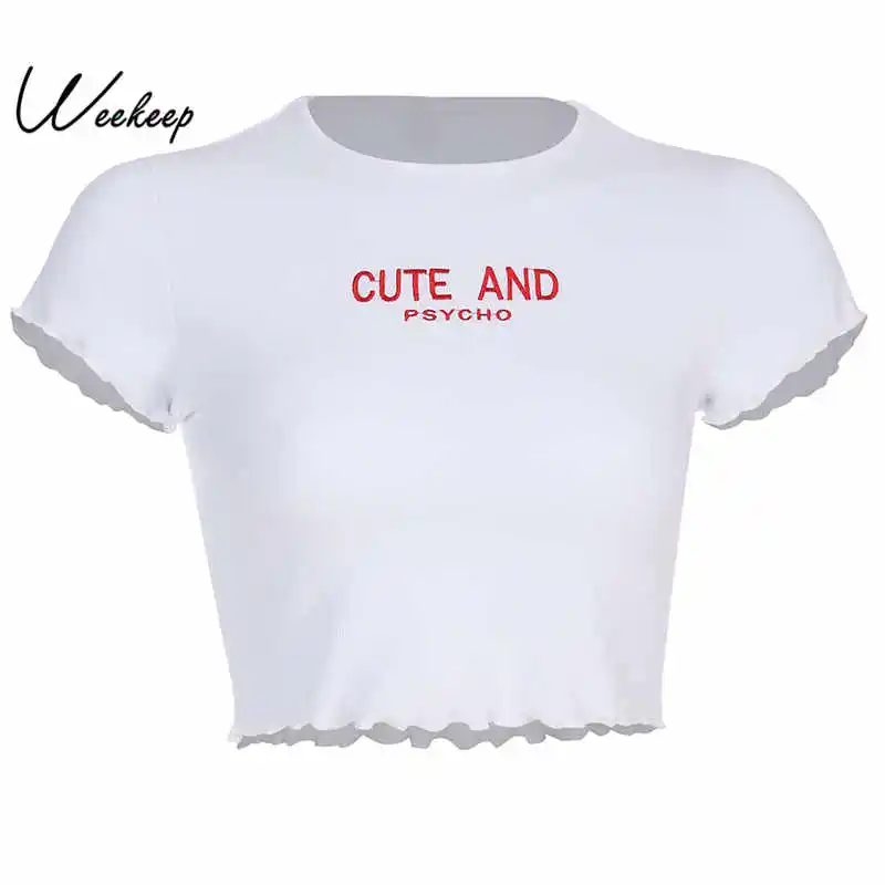 Weekeep White Cropped Letter Embroidery Short Sleeve t shirt Women Summer O-neck Bodycon Casual tshirt Crop Top
Weekeep White Cropped Letter Embroidery Short Sleeve t shirt Women Summer O-neck Bodycon Casual tshirt Crop Top