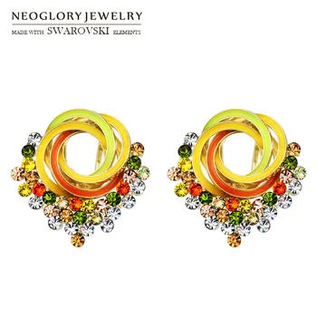 Neoglory Rhinestone & Enamel Stud Earrings Romantic Colorful Geometric Design Cute Girl Daily Gold Color Gift For Trendy 
Neoglory Rhinestone & Enamel Stud Earrings Romantic Colorful Geometric Design Cute Girl Daily Gold Color Gift For Trendy