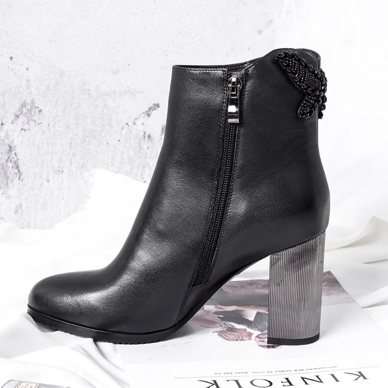 BELISS new design ankle boots for women high heels boots ladies butterfly sexy genuine leather pointed toe (1 (14)