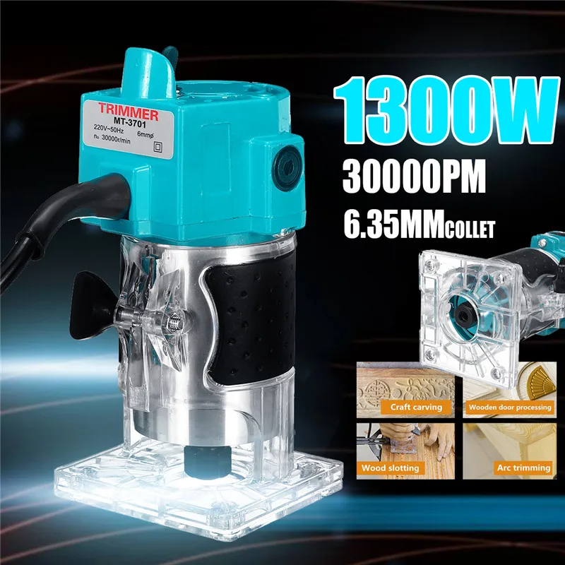 110V/220V 1300W 1/4" 30000RPM Electric Hand Trimmer Wood Laminate Palms Router Joiners Power Tool Woodwork Carving Machine Trim
110V/220V 1300W 1/4" 30000RPM Electric Hand Trimmer Wood Laminate Palms Router Joiners Power Tool Woodwork Carving Machine Trim