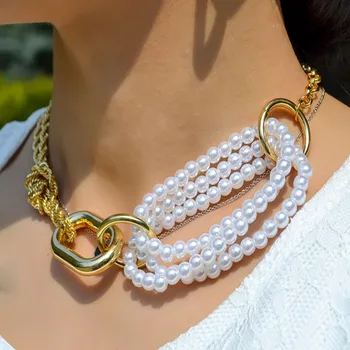 Rongho Punk Pearl Knotted Chain Choker Necklace for women Gold Weave Chains Necklace Geometric Pendant Chunky Necklace Colliers
Rongho Punk Pearl Knotted Chain Choker Necklace for women Gold Weave Chains Necklace Geometric Pendant Chunky Necklace Colliers