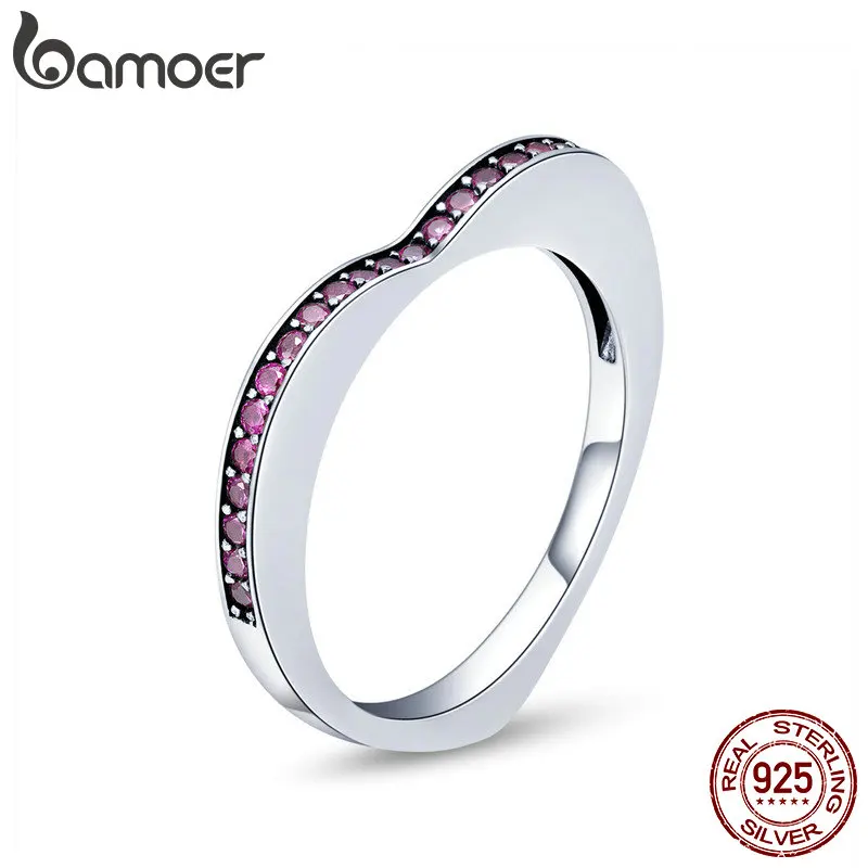BAMOER 925 Sterling Silver Simple Geometric Finger Ring Pink Crystal Heart Rings for Women Sterling Silver Jewelry Anel SCR427 
BAMOER 925 Sterling Silver Simple Geometric Finger Ring Pink Crystal Heart Rings for Women Sterling Silver Jewelry Anel SCR427