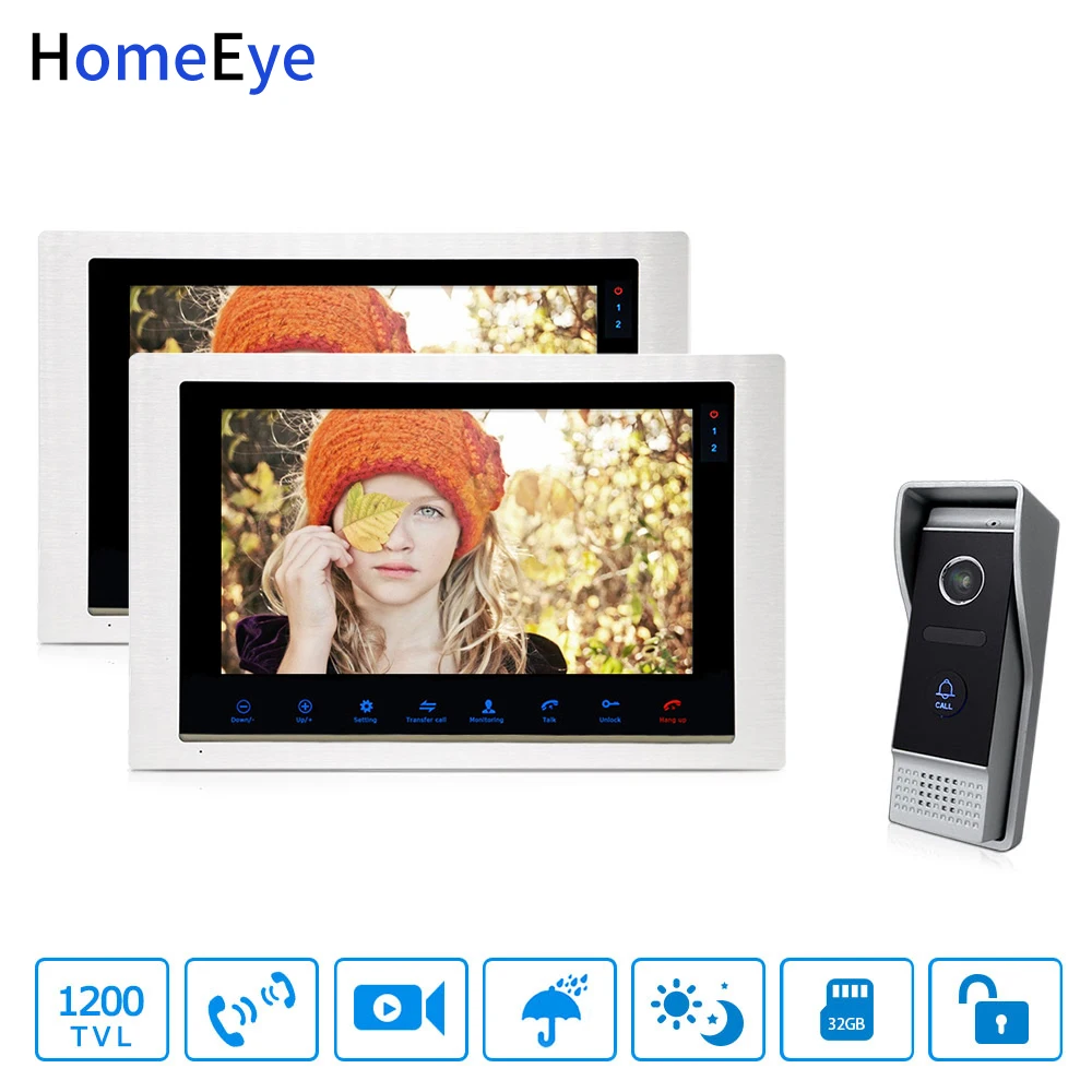 

HomeEye 10inch Video Doorbell Video Intercom Motion Detection OSD Menu Touch Button 1-2 Security Access System 1200TVL Rainproof