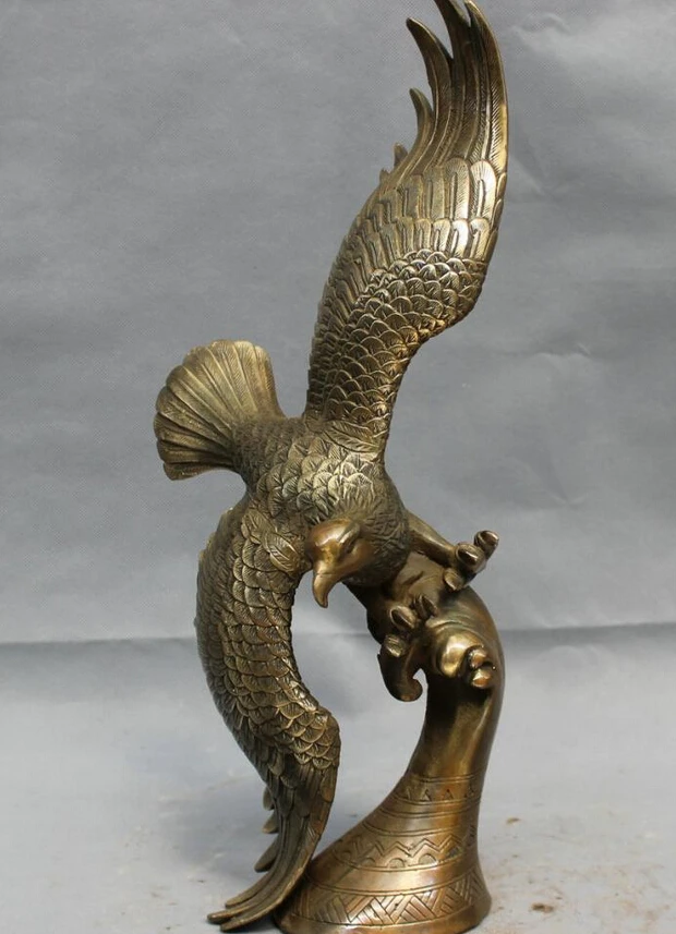 song voge gem S2885 18" Chinese Copper Bronze Folk Home Success Fly Bird Eagle Statue Art Sculpture