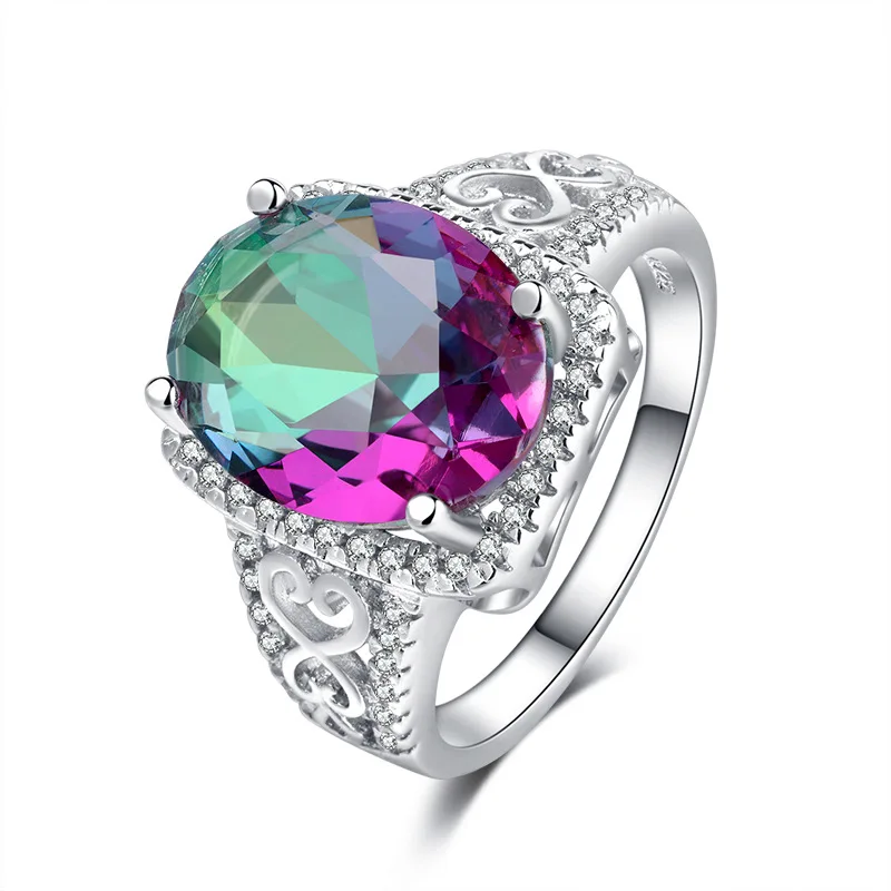 Utimtree 2019 Oval Cut Design Multicolor CZ Stone Silver Wedding Engagement for Lover Ring Size 6 7 8 9 10 Fashion Women Jewelry | Украшения