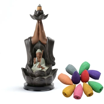 

Red Porcelain Backflow Ceramic Cone Incense Burner Holder Buddhist Cones Home Free Shipping