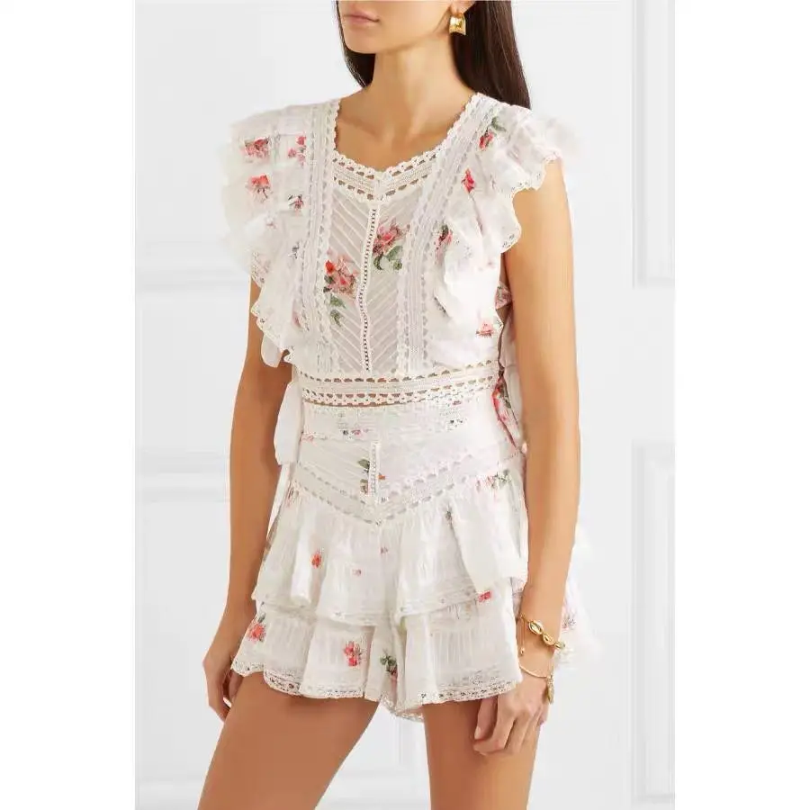 2019 New Runway Shorts Outfits Women Sleeveless Flower Print Lace Trims Ruffles 2pcs Blouse Crop Top + Layer Cake Shorts Set
2019 New Runway Shorts Outfits Women Sleeveless Flower Print Lace Trims Ruffles 2pcs Blouse Crop Top + Layer Cake Shorts Set