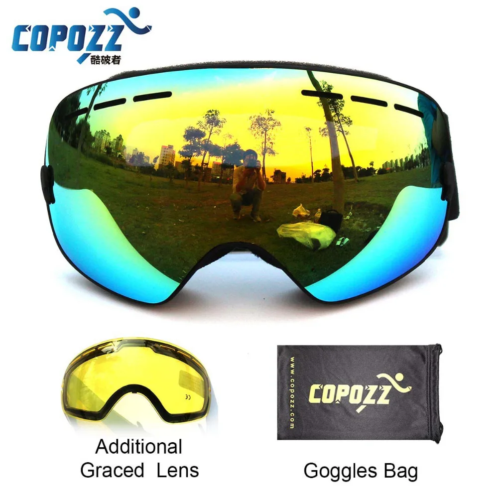 Image COPOZZ Brand Ski Goggles Double Lens UV400 Anti Fog Unisex Snowboard Ski Glasses With Night Vision Ski Lens