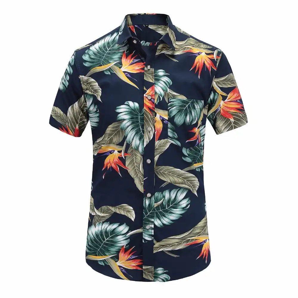 Shirt Short Sleeve Casual Cotton Summer Top Vest Mens Hawaiian Fashion Floral T