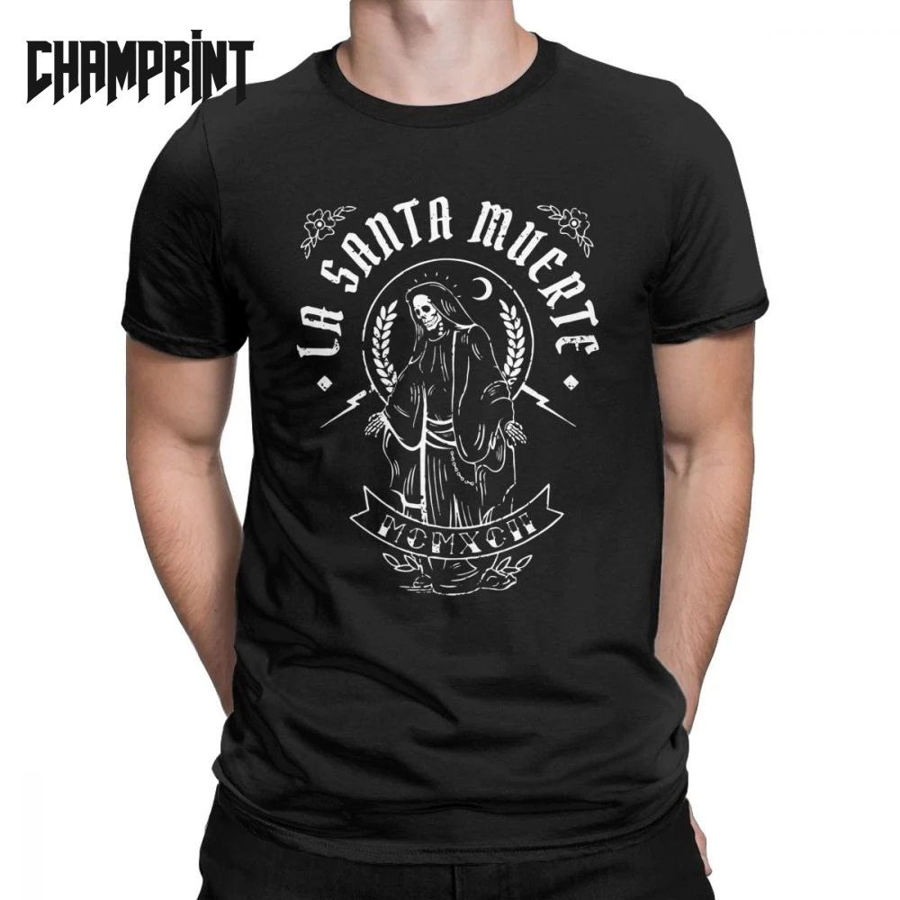 La Santa Muerte T Shirts Men Pure Cotton Vintage T-Shirts Saint Death Goth Mexican Death Muertos Mother Skull Tees Short Sleeve
La Santa Muerte T Shirts Men Pure Cotton Vintage T-Shirts Saint Death Goth Mexican Death Muertos Mother Skull Tees Short Sleeve