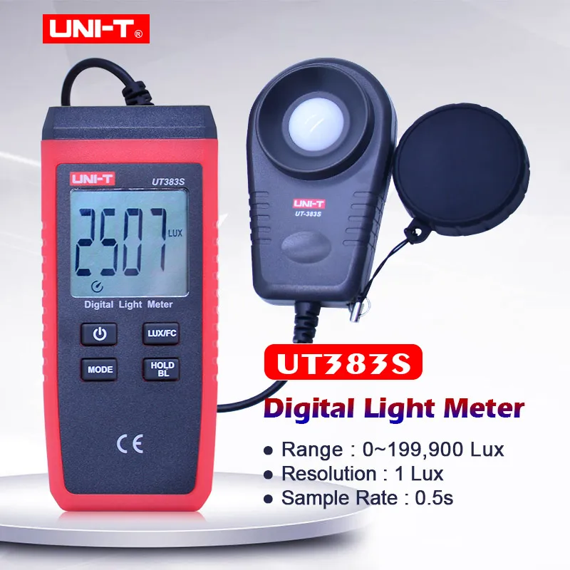 Digital luxmeter UNI-T UT383S 200000lux Auto range Data hold Digital Light Meter Illuminometers Photometer Lux/Fc Max/Min 
Digital luxmeter UNI-T UT383S 200000lux Auto range Data hold Digital Light Meter Illuminometers Photometer Lux/Fc Max/Min