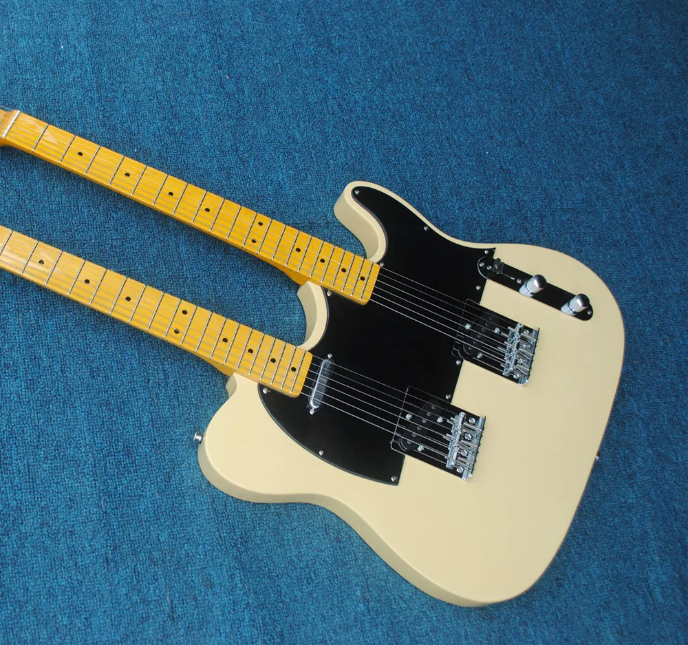 Manufacturer custom two-neck milk yellow electric guitar with 6 + 6 string, maple fingerboard, can be customized.
Manufacturer custom two-neck milk yellow electric guitar with 6 + 6 string, maple fingerboard, can be customized.