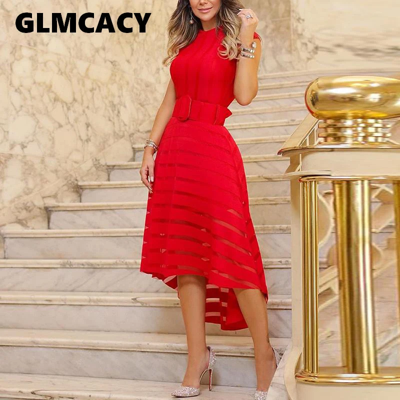 Women Elegant Transparent Striped Patchwork Asymmetrical Cocktail Formal Dresses Mesh Patchwork Belted Dip Hem Party Dress 2019
Women Elegant Transparent Striped Patchwork Asymmetrical Cocktail Formal Dresses Mesh Patchwork Belted Dip Hem Party Dress 2019