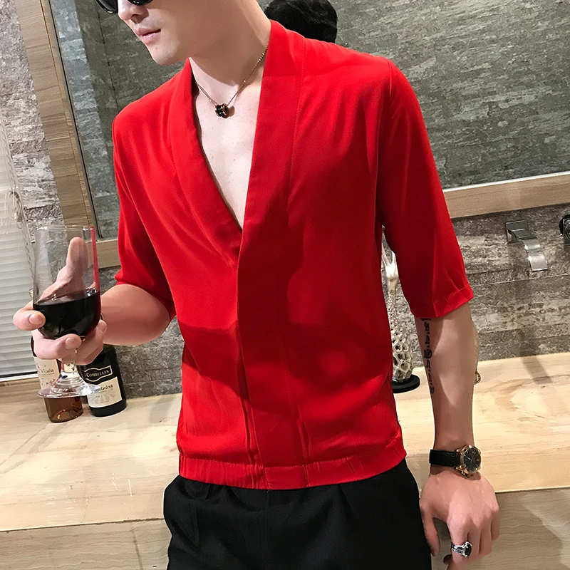 Sexy Deep Pullolver Shirt Red Pink Black White 4 Colors Summer Shirt Men Herren Hemd Slim Fit Thin Solid Designer Shirt Men
Sexy Deep Pullolver Shirt Red Pink Black White 4 Colors Summer Shirt Men Herren Hemd Slim Fit Thin Solid Designer Shirt Men