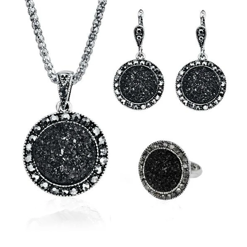 Hot Sale 4pcs/set Fashion Round Black Crystal Pendant Luxury Necklace/Earring/Ring Jewelry Set for Women Bride Wedding Party
Hot Sale 4pcs/set Fashion Round Black Crystal Pendant Luxury Necklace/Earring/Ring Jewelry Set for Women Bride Wedding Party