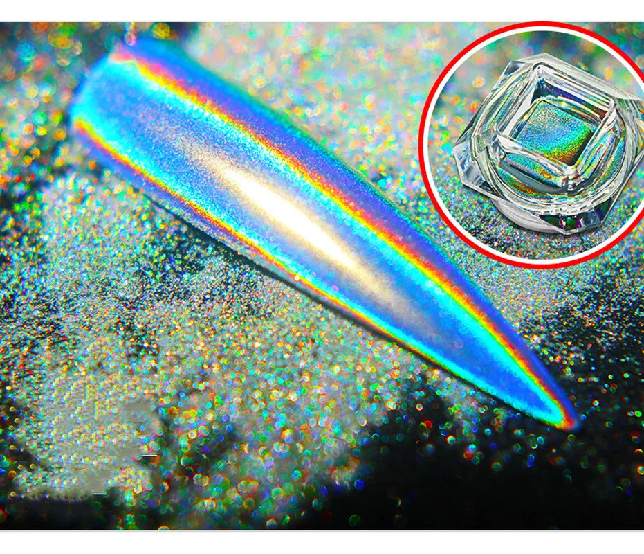 Фото Holographic Laser Powder Rainbow Nail Art Chameleon Glitter Chrome Pigment Manicure Gel Polish Dust | Красота и здоровье
