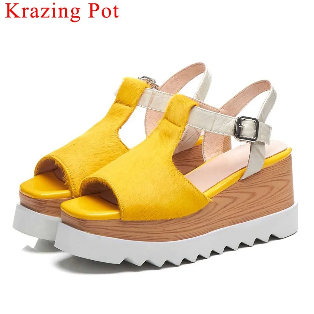 Krazing Pot luxury horsehair cow leather wedges platform square peep toe mixed colors women sandals retro buckle strap shoes L01
Krazing Pot luxury horsehair cow leather wedges platform square peep toe mixed colors women sandals retro buckle strap shoes L01