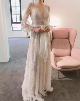 Sexy Lace Beach Backless Lantern Sleeve Appliques Sashes Wedding Dress Boho Sofuge Vestido De Noiva Dubai Arabic
Sexy Lace Beach Backless Lantern Sleeve Appliques Sashes Wedding Dress Boho Sofuge Vestido De Noiva Dubai Arabic