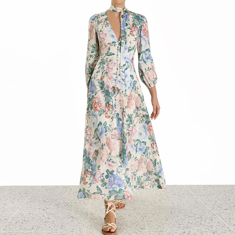 2019 Summer New Fashion 100% Linen Retro Printing V-Neck Single-Breasted Vacation Long Sleeve Dress Women's
2019 Summer New Fashion 100% Linen Retro Printing V-Neck Single-Breasted Vacation Long Sleeve Dress Women's