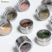 12pcs/set Clear Lid Magnetic Spice Tin Jar Stainless Steel Spice Sauce Storage Container Jars Kitchen Condiment Holder Houseware image