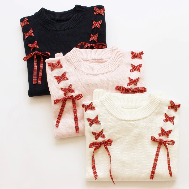 Autumn new Female Soft Sister Ribbon Bow Women's Sweaters Solid Color Preppy style Mori Girl Should Bandage Lovely Sweater
Autumn new Female Soft Sister Ribbon Bow Women's Sweaters Solid Color Preppy style Mori Girl Should Bandage Lovely Sweater