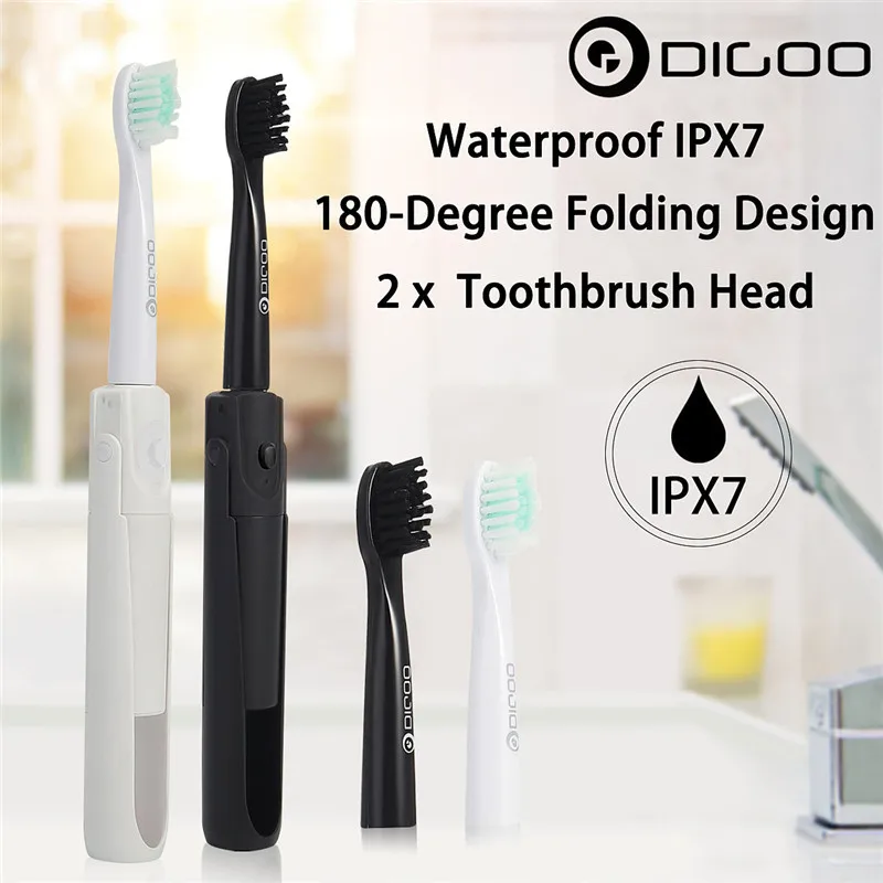 

Digoo DG-LS11 Electric Sonic Toothbrush Folding Travel 2 brush heads Protable IPX7 Tooth Brush Waterproof Portable Travel