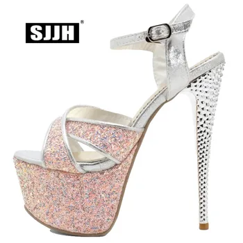 SJJH Woman Roman Sandals with Super High Thin Heels 16cm Open Toe 5.5cm Platform Bling Sexy Party Fashion Shoes Large Size A792
SJJH Woman Roman Sandals with Super High Thin Heels 16cm Open Toe 5.5cm Platform Bling Sexy Party Fashion Shoes Large Size A792