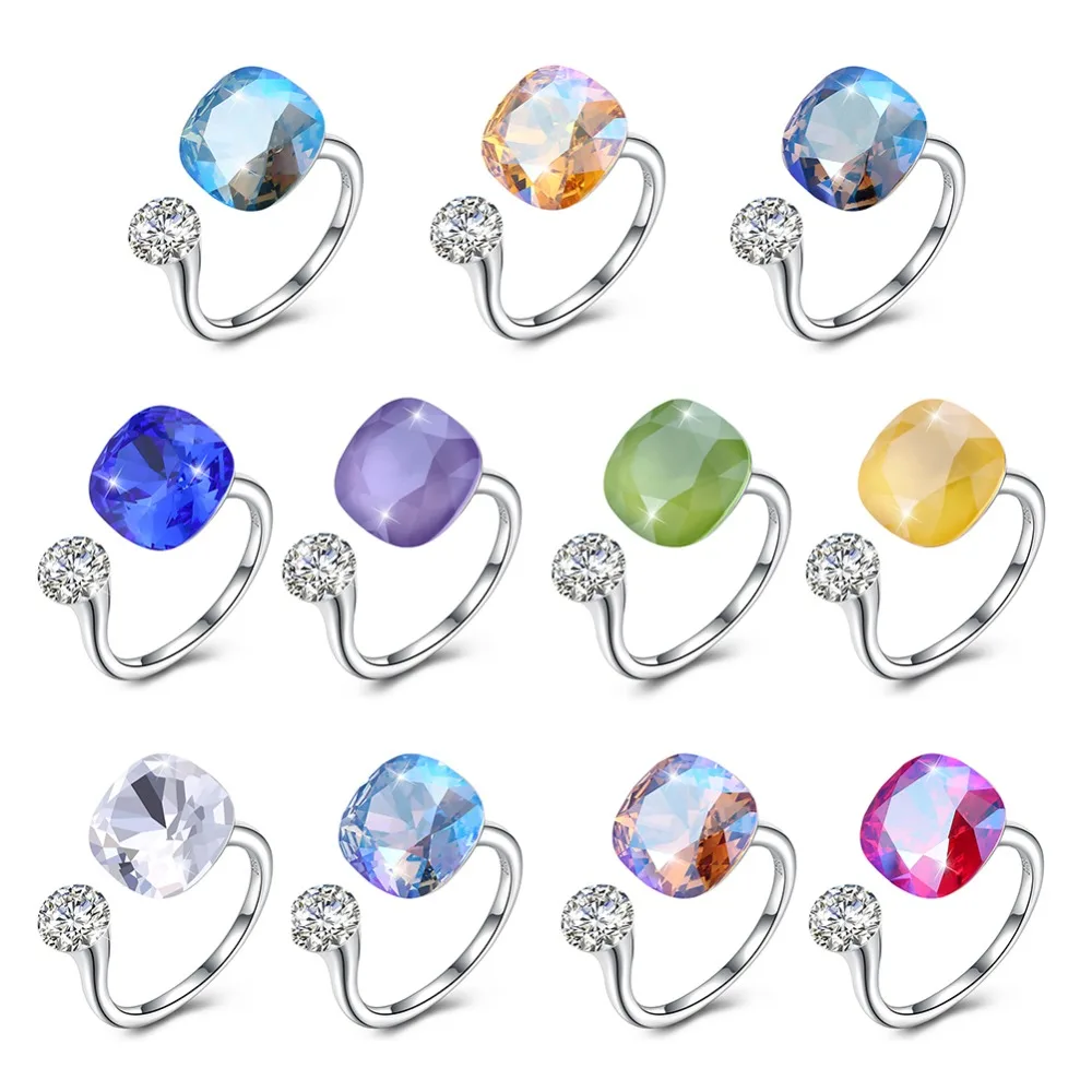 

LEKANI Crystals From Austria Rings Colorful Beads Real 925 sterling silver Luxury Open Rings For Women Romantic Jewelry
