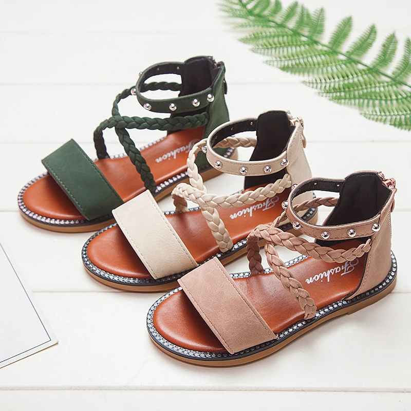 Summer Girls Beach Sandals Green Beige Girls Kids Gladiator Sandals Pu Leather Children Sandals Fashion Flats Girls Sandals 
Summer Girls Beach Sandals Green Beige Girls Kids Gladiator Sandals Pu Leather Children Sandals Fashion Flats Girls Sandals