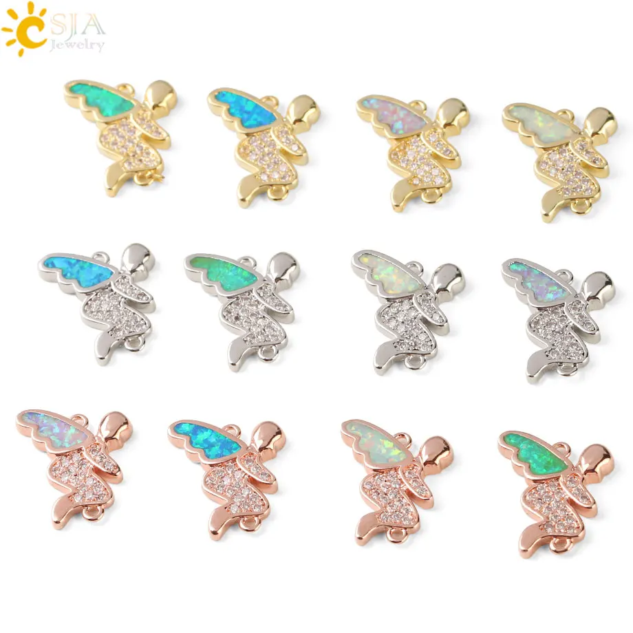 CSJA Fairy Little Angel Charms Pave Zirconia CZ Fire Opal Connector for Women Girls DIY Making Jewelry Valentine's Day Gift G134 |