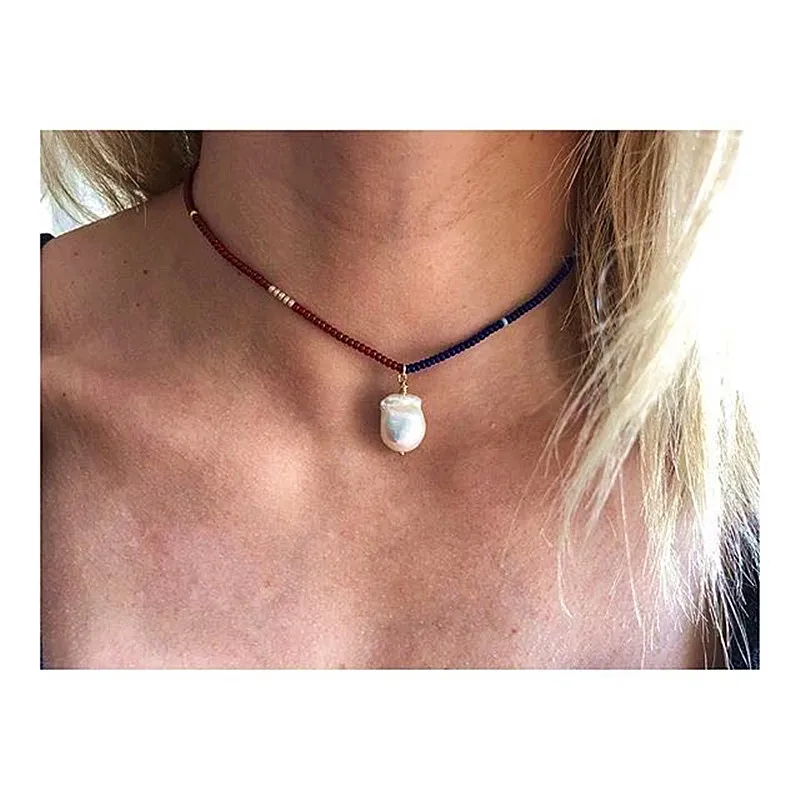 Богемное ожерелье с жемчужной подвеской чокер неокисляемый joyeria mujer bizuteria moda
